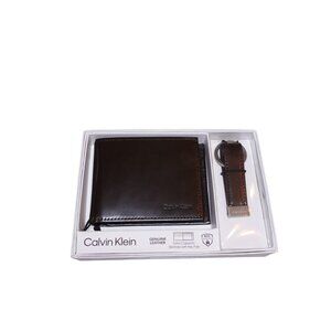 NIP Calvin Klein RFID Slimfold Extra Capacity Wallet With Key Fob Brown Leather